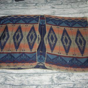 Reversible Aztec Blanket Soft Acrylic Scarf Shawl Wrap Navy Rust Tan Orange